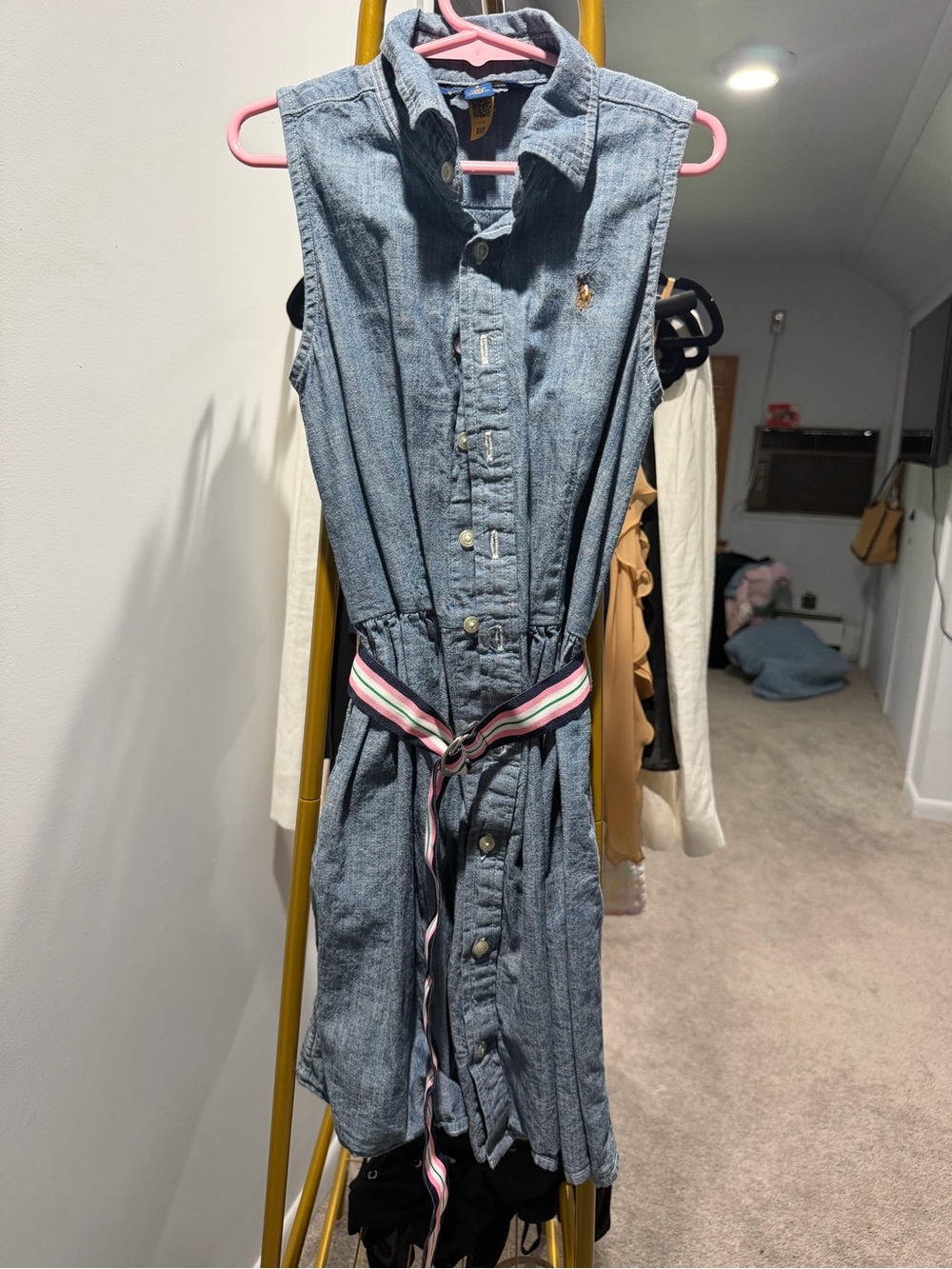 Ralph Lauren Girls' Sleeveless Chambray Shirt Dress in Light Denim Blue